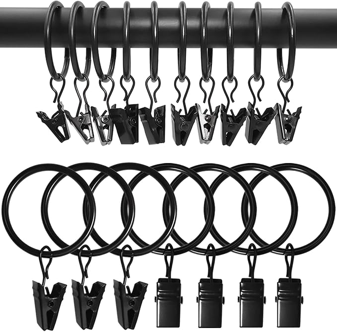 90 Pack Curtain Rings with Clips, Drapery Clips with Rings, Drapes Rings 1.26 by AMZSEVEN