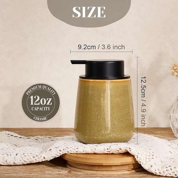 INGOFIN Ceramic Lotion Dispenser - 12 oz Refillable Hand Soap Dispenser Bathroom - Image 2