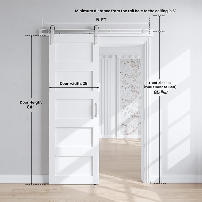 SmartStandard 28x84 inch White Barn Door - Image 3