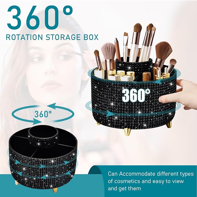 Diesisa Bling Diamond 360° Makeup Brush Holder Organizer, Rotating Makeup Brush - Image 3