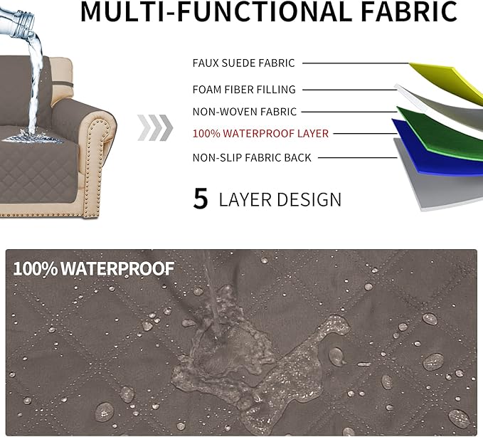 Easy-Going Sofa Slipcover Waterproof Couch Cover for 3 Cushion Couch Sofa Cover Furniture Protector Cover Pets Covers Washable Non-Slip Fabric Pets Kids Children Dog Cat (Sofa, Taupe)