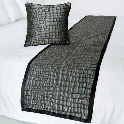 The HomeCentric King/Queen/Twin Blue & Grey Designer Queen 74"x18" Bed Runner Without Pillow Cover, Animal Mystery Bed Scarf on Silk Fabric - Animal Mystery