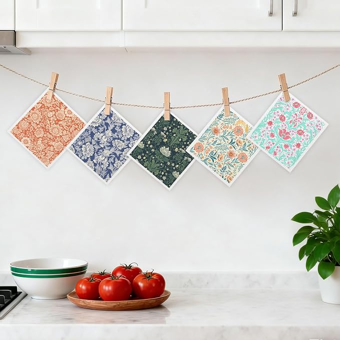 5 Pack Mixed Vintage Floral Swedish Kitchen Dishcloths Dish Towel, Dish Towels - Image 7