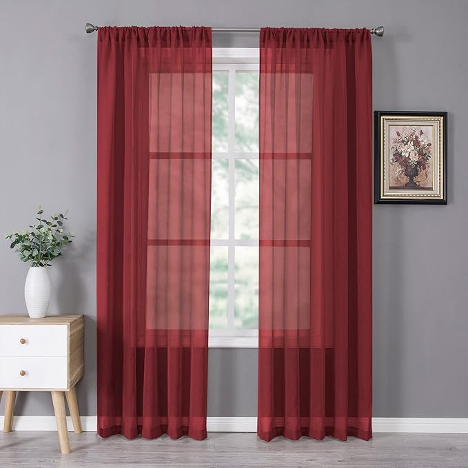 Tollpiz Sheer Curtain Linen Textured Bedroom Curtains Sheer Light Filtering Rod by Tollpiz
