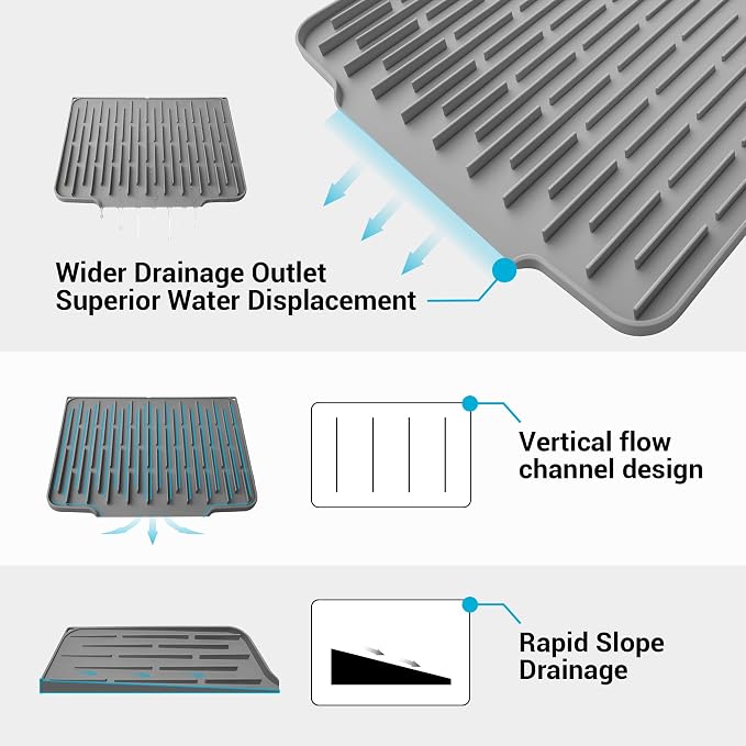 Silicone Dish Drying Mat for Kitchen Counter, Foldable & Heat Resistant Drying - Image 3