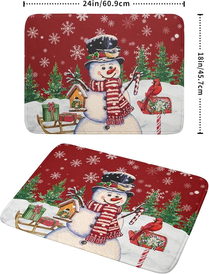 Winter Snowman Dish Drying Mat Red Bird Microfiber Dish Pad 18x24 Inch - Image 2