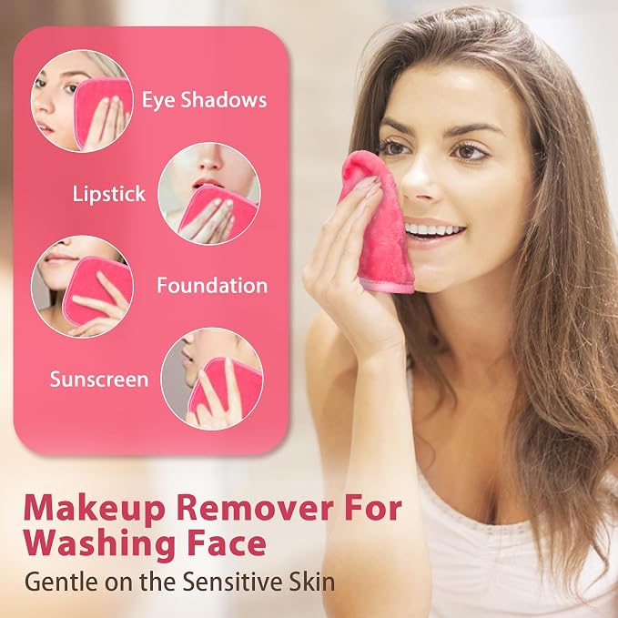 Makeup Remover Cloth, 12 Pack Makeup Remover Pads Microfiber Face Washcloth - Image 2