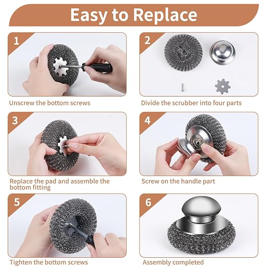 6PCS Steel Wool Scrubber Wire Sponge Set, Barbecue Grill Cleaning Scrubber Pads - Image 6