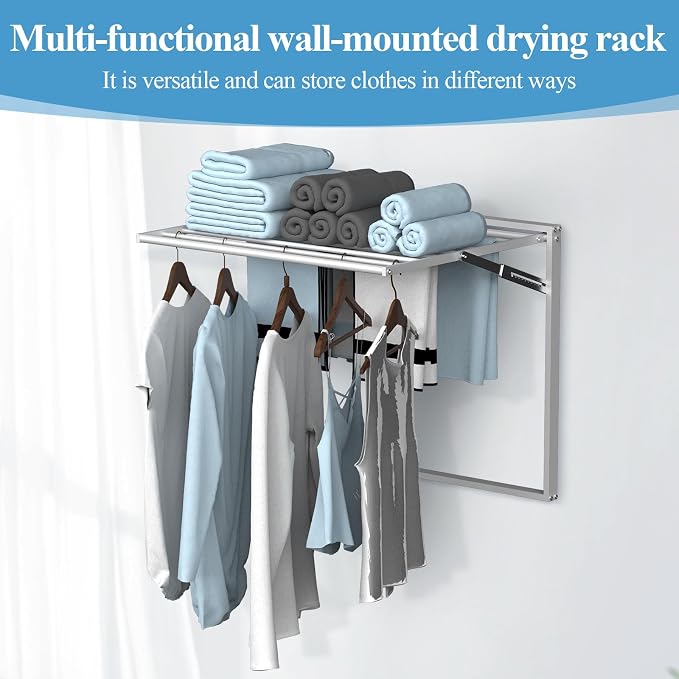2 Pcs Wall Mount Clothes Drying Rack 26 X 31.5 Laundry Room Organizer Laundry - Image 7