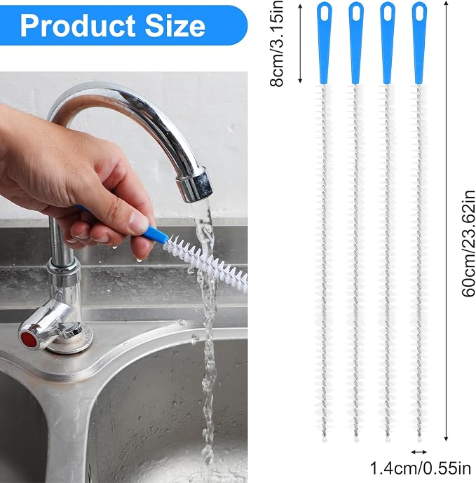 4 Pack Flexible Drain Cleaning Brush, 23.6inch Long Drain Clog Remover Tool - Image 3