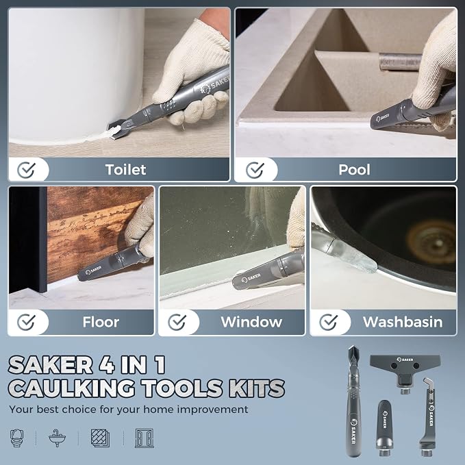 Saker Caulking Tool Kit-Aluminum 4 in 1 Sealant Finishing Tool Grout Remove - Image 6