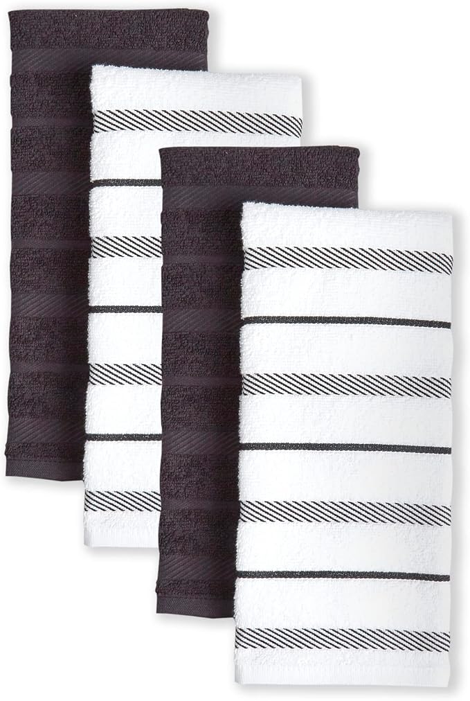 KitchenAid Albany Kitchen Towel 4-Pack Set, Matte Black/White by KitchenAid