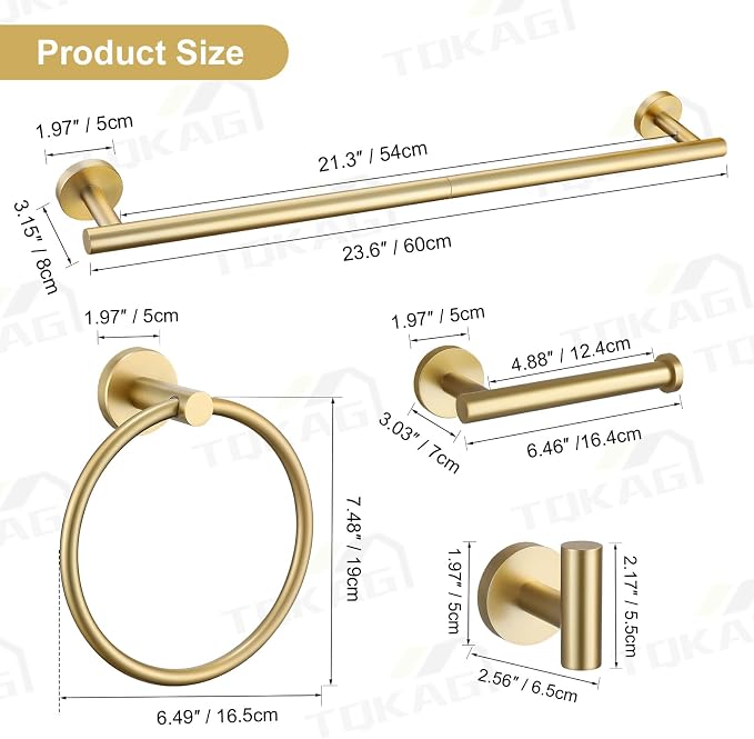 TQKAG Brushed Gold Bathroom Hardware Accessories Set 10-Pieces, Premium SUS304 - Image 6