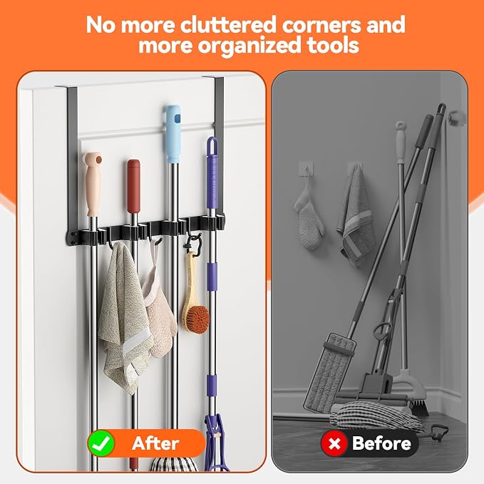 Broom and Mop Holder Over the Door, Broom Holder - Image 3