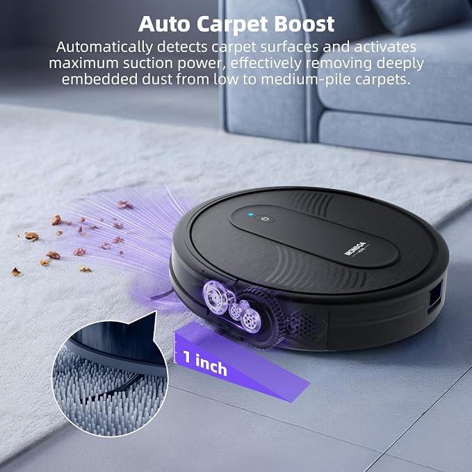 MONSGA Robot Vacuum Cleaner, 3000Pa Powerful Suction Robotic Vacuum, 3.2" - Image 7