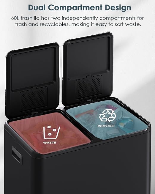 Arlopu 16Gal Dual Trash Can w/2 Built-in Box - Image 4