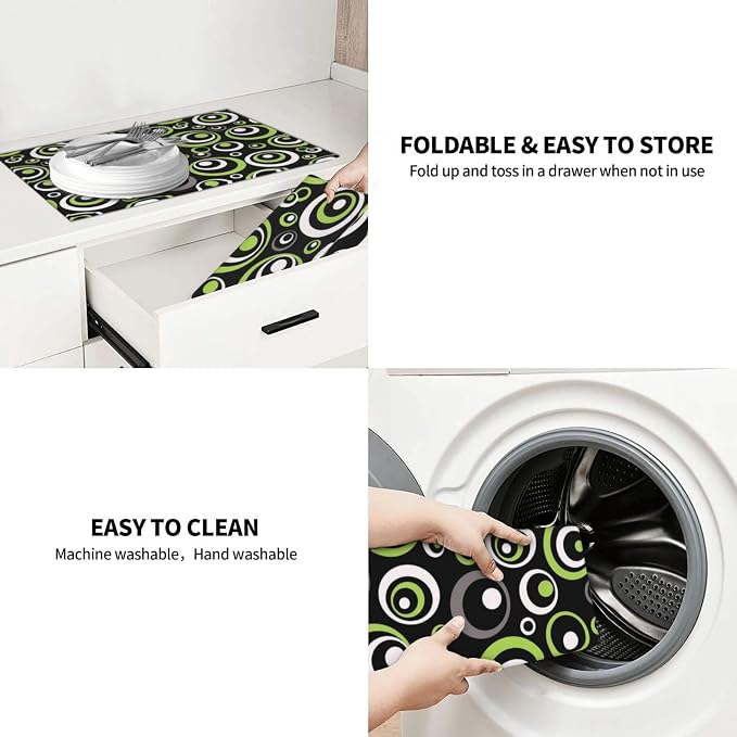 Green Black Gray Geometric Circle Dish Drying Mat - Image 7