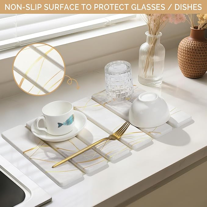 Large Stone Dish Drying Mat for Kitchen Counter, Foldable Water Absorbing - Image 4