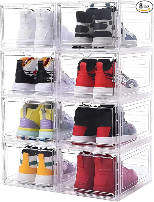 8 Pack Shoe Boxes Clear Plastic Stackable, Drop Front Shoe Storage Organizer by YukuiLLc