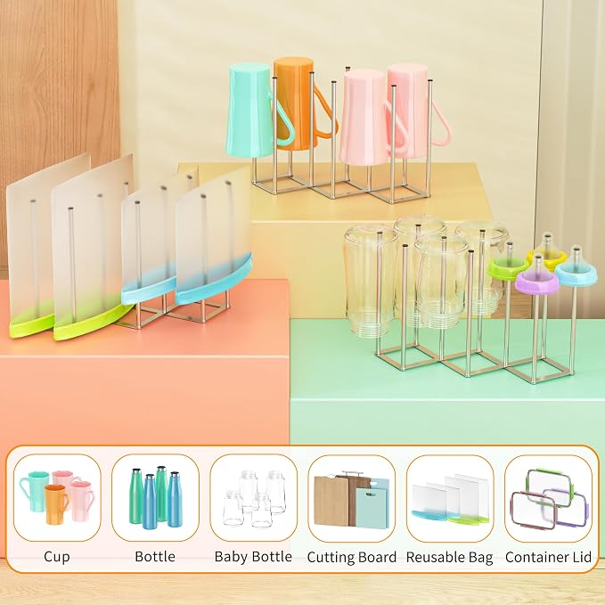 Foldable Baby Bottle Drying Rack-10 Poles Water Bottle Organizer - Image 6