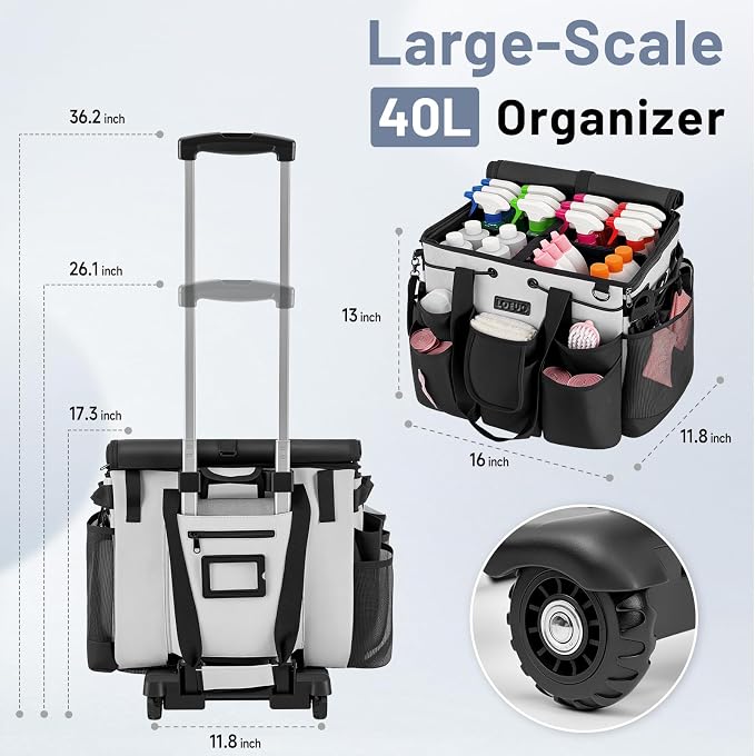 Large Cleaning Caddy for Cleaning Supplies Organizer, Rolling Cleaning Caddy - Image 2