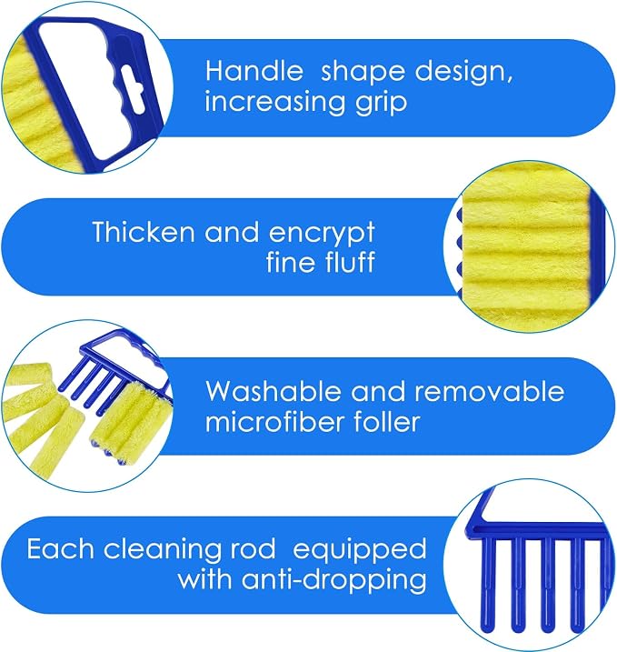 Geiserailie 2 Pcs Window Venetian Blind Cleaner Duster Tool Washable 7 Fingers - Image 3
