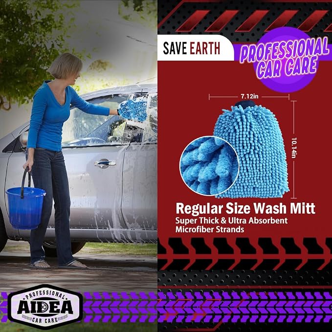 AIDEA Car Wash Mitt Microfiber-2PK, Scratch-Free& Lint-Free, Premium Chenille - Image 2