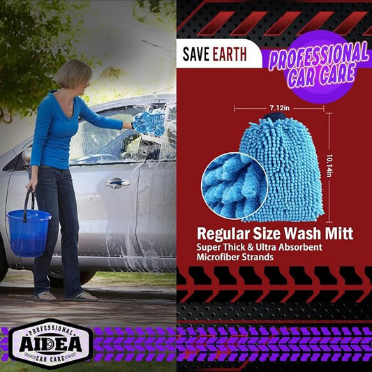 AIDEA Car Wash Mitt Microfiber-2PK, Scratch-Free& Lint-Free, Premium Chenille - Image 2