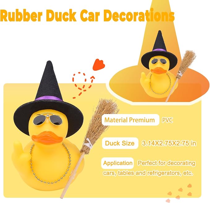 Halloween 3.15" Fun Rubber Duck Witch Duck Car Dashboard Decorations Halloween - Image 2