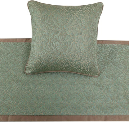 The HomeCentric King/Queen/Twin Blue & Beige Designer Full 68"x18" Bed Runner with Pillow Cover, Damask Bed Scarf on Jacquard Fabric - Arabella