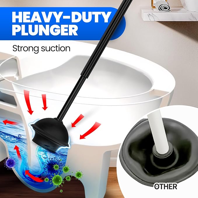 2Pack 2 in 1 Toilet Brush and Plunger Set, Extended Handle Plunger, Toilet Bowl - Image 3