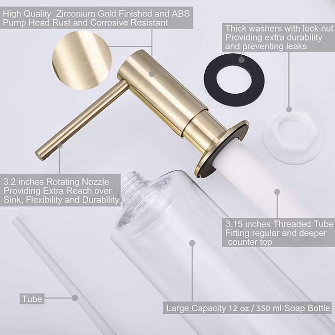 Samodra Sink Soap Dispenser, Metal Pump Head Liquid Lotion Countertop Kitchen - Image 6