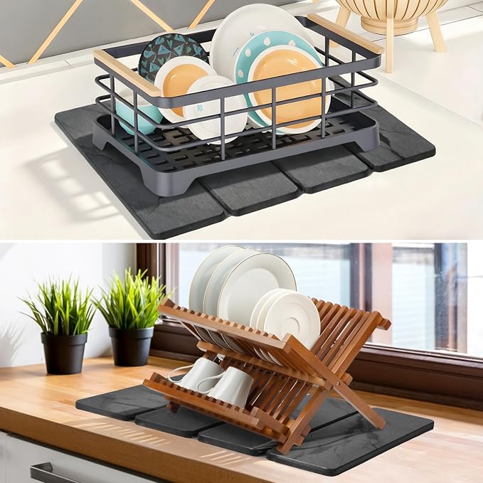 Small Stone Dish Drying Mat for Kitchen Counter, Foldable Water Absorbing - Image 6