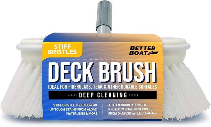 Stiff Boat Deck Brush, Heavy-Duty Marine Brush Head, 3/4" Thread Handle by BetterBoat