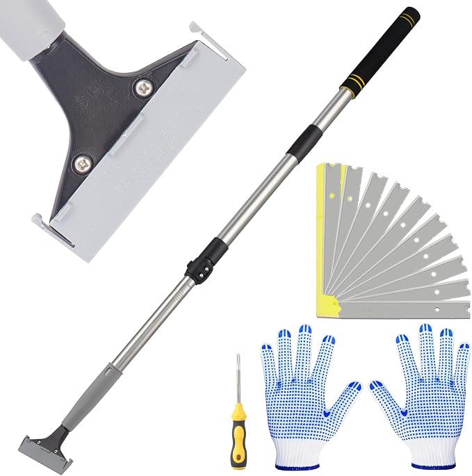 Floor Scraper Telescopic, 38 to 52in 4Inch Razor Blade Floor Scrapers Long by Frebuta