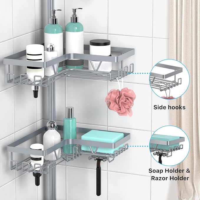 KEGII 4-Tier Corner Shower Caddy Tension Pole - Image 3