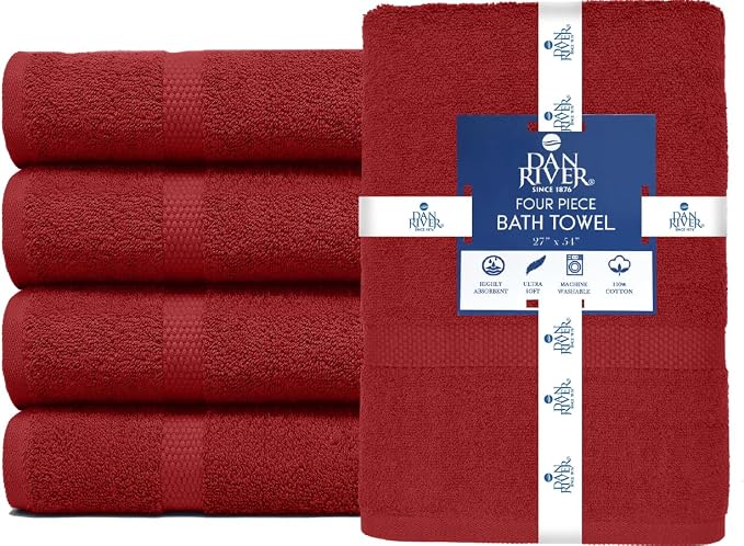 DAN RIVER Bath Towels Set of 4, 27 x 54 Inches, 100% Cotton, Larger & Lighter - Image 3