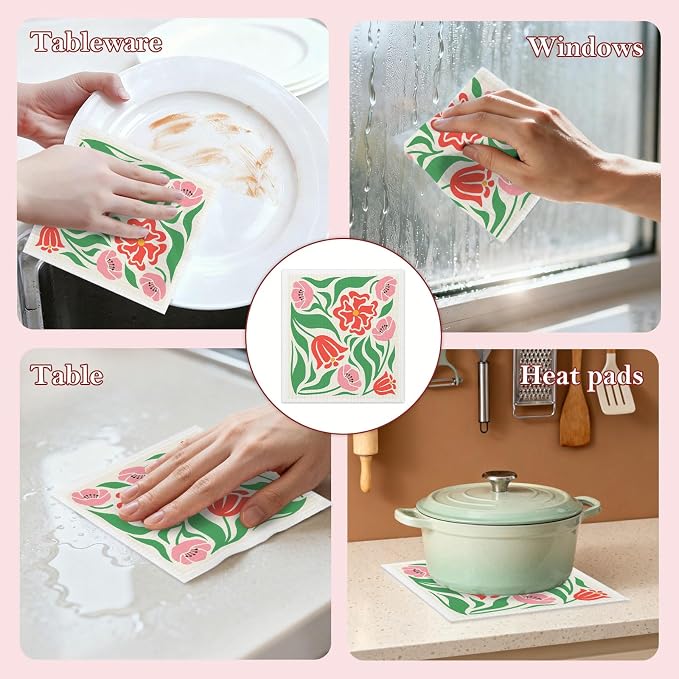 5 Pack Mixed Colorful Blossoms Flower Swedish Kitchen Dishcloths Dish Towels - Image 6