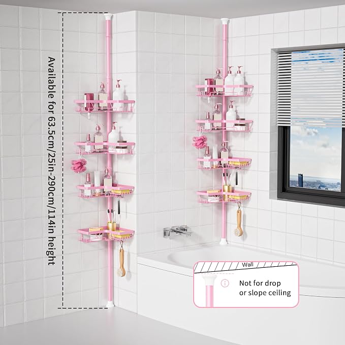 KEGII Shower Caddy Tension Pole, 4-Tier Rustproof Adjustable Corner Bathroom - Image 6