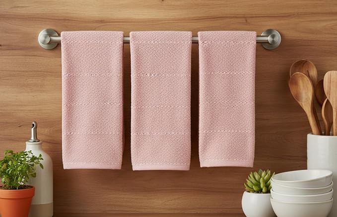 Serafina Home Light Pink Kitchen Hand Dish Towels: Oversized 28" x 18" - Image 3