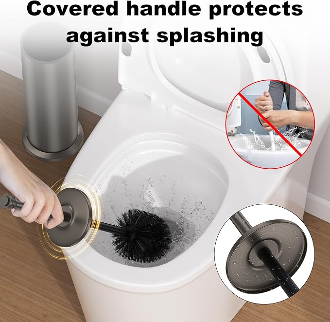 Pewter Toilet Brush and Holder，Extra Long Handled Toilet Brush - Image 4