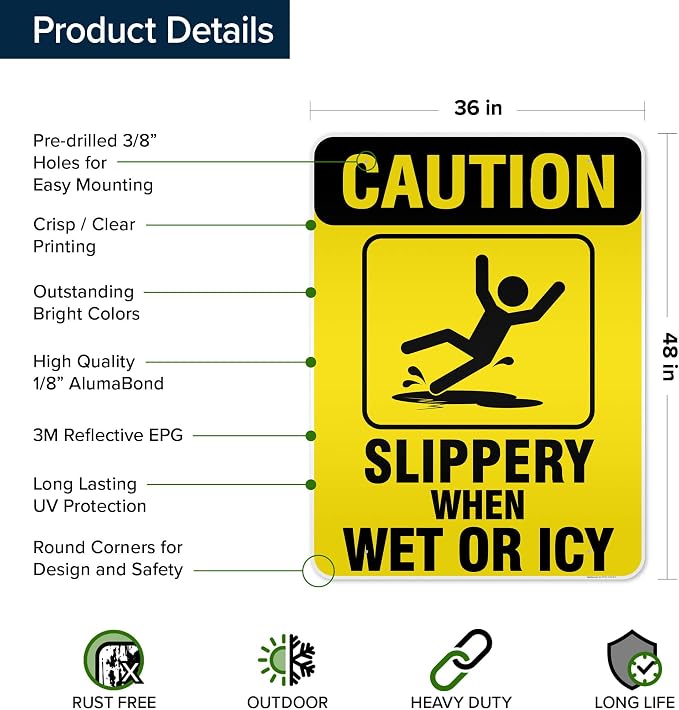 Caution Slippery When Wet Sign or ICY Sign, Indoor/Outdoor Use, USA MADE By My - Image 6