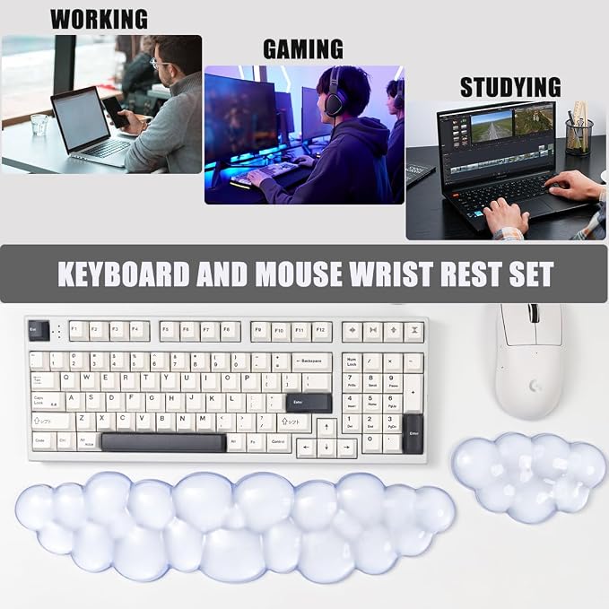 Ergonomic Gel Cloud Keyboard and Mouse Wrist Rest Set – Clear Wrist Rest - Image 6