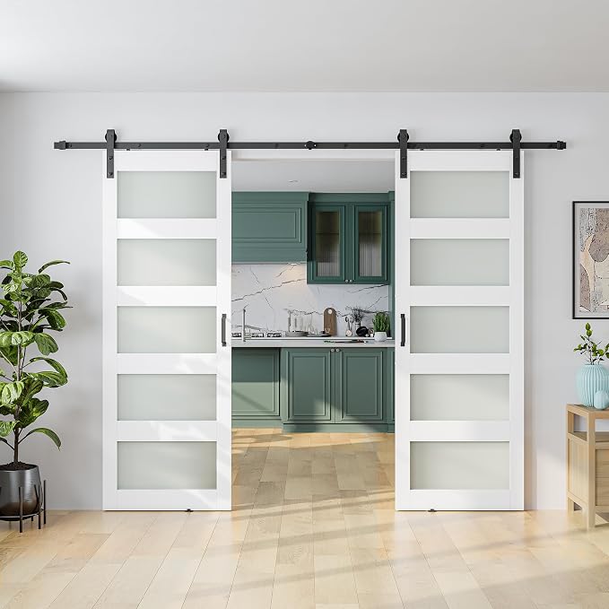 SmartStandard 56 x 84 in Glass Barn Door by SMARTSTANDARD