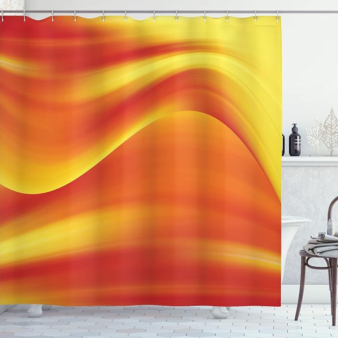 Ambesonne Orange Shower Curtain, Digital Waves by Ambesonne