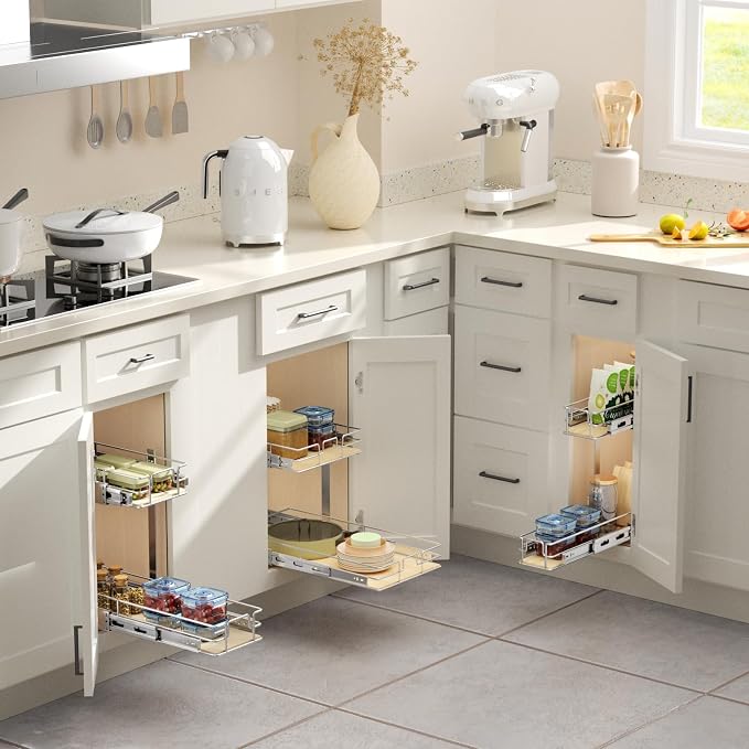ROOMTEC 2 Tier Individual Pull Out Cabinet Organizer 5½"W x 21½"D, Slide Out - Image 6