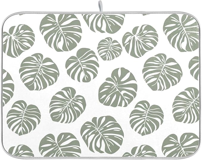 Green Palm Monstera Leaves Dish Drying Mat by BOENLE-WELCOMEYOURCOMING