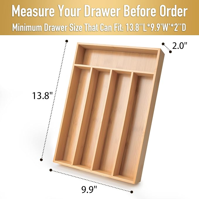 Silverware Organizer Bamboo Kitchen Drawer Organizer Utensil Organizer - Image 2