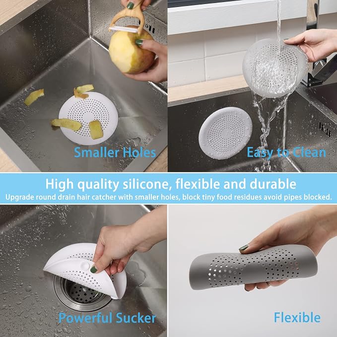 2 Pack Shower Drain Hair Catcher, Silicone Drain Cover - Image 4
