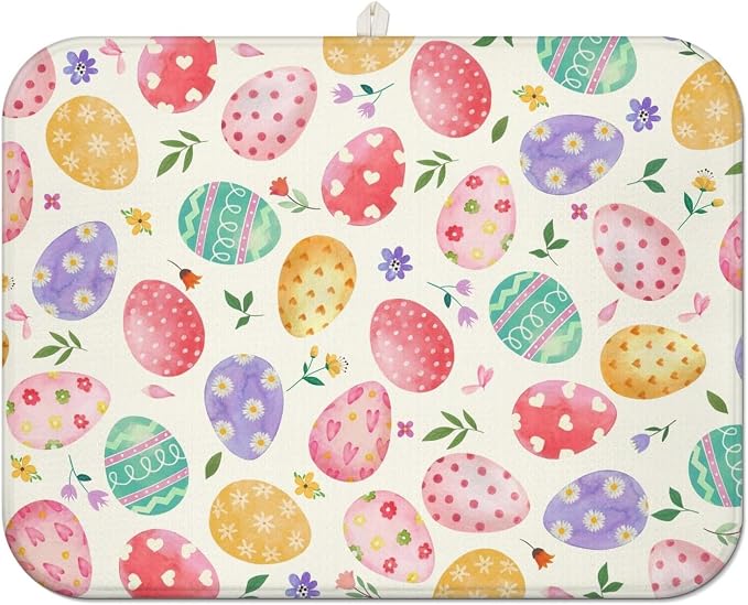 Easter Dish Drying Mat for Kitchen Counter, Happy Easter Cute Bunny Microfiber by Unknown